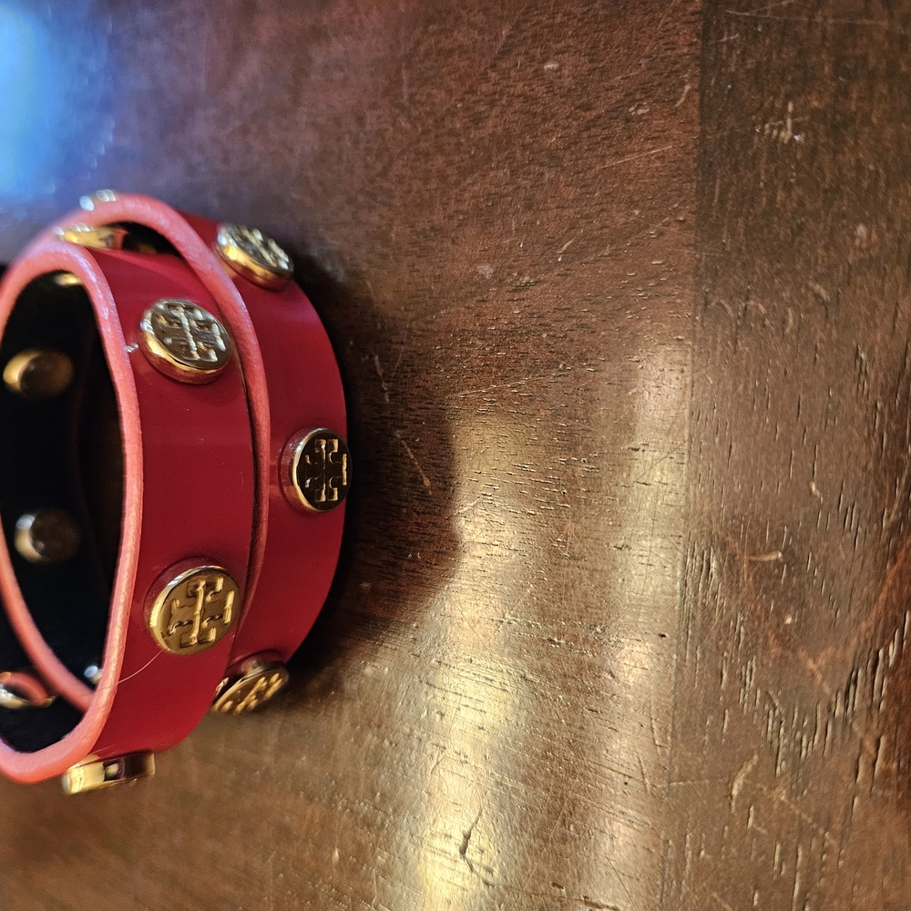 Tory Burch Red Leather Wrap Bracelet
